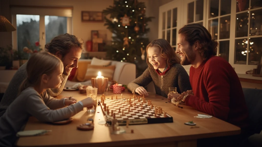 Norsk familie som leker tradisjonelle julespill